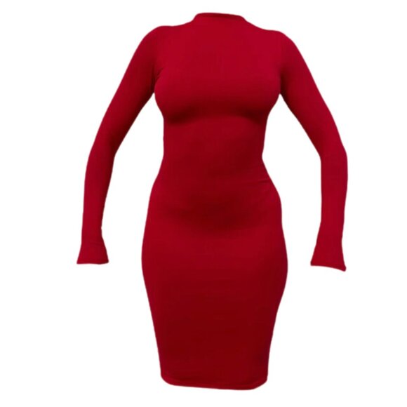 ❤️ (NWT) High Neck Long Sleeve Bodycon Dress (Red) - Picture 3 of 6